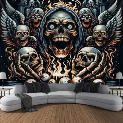 Halloween Hanging Tapestry Photograph Backdrop Jack O Lantern Wall Art Large Tapestry Mural Decor Blanket Curtain Home Bedroom Living Room Decoration Death Selfie