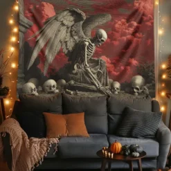 Halloween Hanging Tapestry Photograph Backdrop Jack O Lantern Wall Art Large Tapestry Mural Decor Blanket Curtain Home Bedroom Living Room Decoration Death Selfie