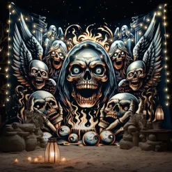 Halloween Hanging Tapestry Photograph Backdrop Jack O Lantern Wall Art Large Tapestry Mural Decor Blanket Curtain Home Bedroom Living Room Decoration Death Selfie