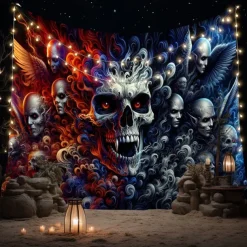 Halloween Hanging Tapestry Photograph Backdrop Jack O Lantern Wall Art Large Tapestry Mural Decor Blanket Curtain Home Bedroom Living Room Decoration Death Selfie