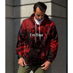 Halloween Hoodie I'm Fine Hoodies for Men Women 3D Print Graphic Sweatshirts Pullover Cool Funny Novelty Hoody Hooded With Pockets