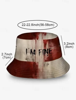 Halloween Horror Bucket Hat with Bloody 'I'm Fine' Graphic – Unisex Creepy Costume Accessory