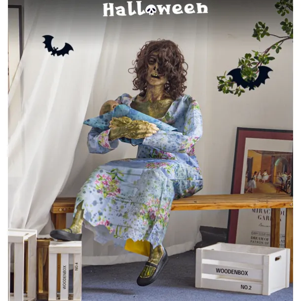 Halloween Horror Decorations Haunted House Escape Room Large Electric Sensory Mechanical Ornaments Baby Rocking Chair