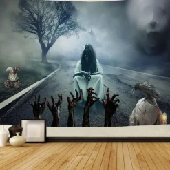 Halloween Horror Hanging Tapestry Wall Art Large Tapestry Mural Decor Photograph Backdrop Blanket Curtain Home Bedroom Living Room Halloween Decorations