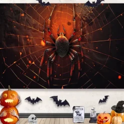 Halloween Horror Hanging Tapestry Wall Art Large Tapestry Mural Decor Photograph Backdrop Blanket Curtain Home Bedroom Living Room Decoration Graveyard Skull Spider Bats Death Halloween Decorations