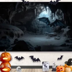 Halloween Horror Hanging Tapestry Wall Art Large Tapestry Mural Decor Photograph Backdrop Blanket Curtain Home Bedroom Living Room Decoration Graveyard Skull Spider Bats Death Halloween Decorations