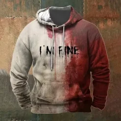 Halloween I'm Fine Hoodie Pullover Anime 3D Front Pocket Graphic For Couple's Men's Women's Adults' Halloween Carnival Masquerade 3D Print Party Casual Daily