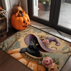 Halloween Indoor Outdoor Doormat Kitchen Mat Pumpkin Face with Ornamental Frame Design, Non-Slip Front Door Mat for Porch, Entryway, Patio, Bedroom, Bathroom and 2025 Halloween Home Decoration