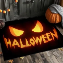 Halloween Indoor Outdoor Doormat Kitchen Mat Glowing Pumpkin Face Design, Non-Slip Front Door Mat for Porch, Entryway, Patio, Bedroom, Bathroom and 2025 Halloween Home Decoration