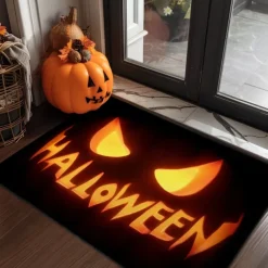 Halloween Indoor Outdoor Doormat Kitchen Mat Glowing Pumpkin Face Design, Non-Slip Front Door Mat for Porch, Entryway, Patio, Bedroom, Bathroom and 2025 Halloween Home Decoration