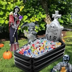 Halloween Inflatable Tombstone Coffin Drink Cooler Party Supplies, Halloween Party Beverage Holder for Indoor Outdoor Home Party Decorations Inflatable Serving Bar Drink Container