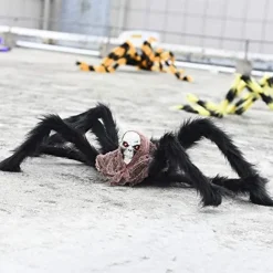 Halloween Large Spider Decoration Realistic Hairy Spider Horror Skeleton Spider Prank Prop Skull Spider Plush Toy Halloween Party Scary Decoration