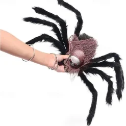 Halloween Large Spider Decoration Realistic Hairy Spider Horror Skeleton Spider Prank Prop Skull Spider Plush Toy Halloween Party Scary Decoration