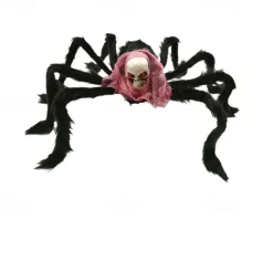 Halloween Large Spider Decoration Realistic Hairy Spider Horror Skeleton Spider Prank Prop Skull Spider Plush Toy Halloween Party Scary Decoration