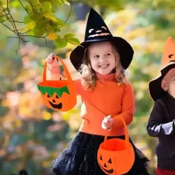 Halloween Loot Party Kids Pumpkin Trick Or Treat Tote Bags Candy Bag Halloween Candy Storage Bucket Portable Gift Basket