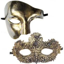 Halloween Mask Venetian Mask Mask On a Stick Couples 2 PCS Carnival Mask Half Face Adults' Unisex Halloween Carnival Mardi Gras Party Party Evening Wear Masquerade Easy Halloween Costumes Dress Up