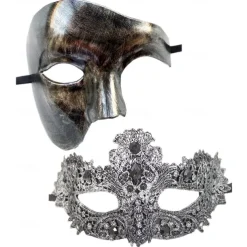 Halloween Mask Venetian Mask Mask On a Stick Couples 2 PCS Carnival Mask Half Face Adults' Unisex Halloween Carnival Mardi Gras Party Party Evening Wear Masquerade Easy Halloween Costumes Dress Up