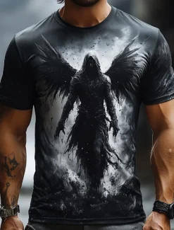 Halloween Men's Angel & Devil T Shirt Short Sleeve T shirt 3D Print Crew Neck Shirt Fashion Exaggerated Designer Party Street Casual Black Red Blue Summer Spring All Seasons Clothing Apparel S M L XL