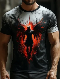 Halloween Men's Angel & Devil T Shirt Short Sleeve T shirt 3D Print Crew Neck Shirt Fashion Exaggerated Designer Party Street Casual Black Red Blue Summer Spring All Seasons Clothing Apparel S M L XL