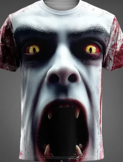 Halloween Men's Animal Optical Illusion 3D T Shirt Short Sleeve T shirt 3D Print Crew Neck Shirt Exaggerated Designer Horror Party Street Casual White Red Gray Summer Spring All Seasons Clothing