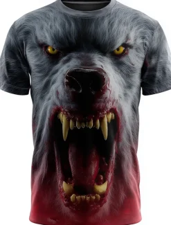 Halloween Men's Animal Optical Illusion 3D T Shirt Short Sleeve T shirt 3D Print Crew Neck Shirt Exaggerated Designer Horror Party Street Casual White Red Gray Summer Spring All Seasons Clothing