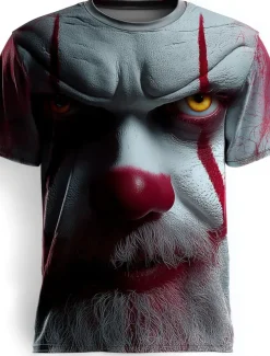 Halloween Men's Animal Optical Illusion 3D T Shirt Short Sleeve T shirt 3D Print Crew Neck Shirt Exaggerated Designer Horror Party Street Casual White Red Gray Summer Spring All Seasons Clothing