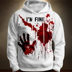 Halloween Men's Blood stains Hoodies Sweatshirt Punk Exaggerated Long Sleeve Crew Neck Club Streetwear White 1 White Drawstring Graphic Fall Winter Designer