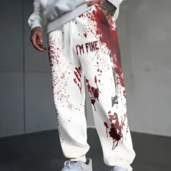 Halloween Men's Blood stains Halloween Costumes Sweatpants Joggers Trousers Mid Waist Drawstring Elastic Waist Casual Jogging Streetwear Workout Athletic Sweatpants with Pockets Spring Fall 3D Print