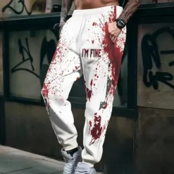 Halloween Men's Blood stains Halloween Costumes Sweatpants Joggers Trousers Mid Waist Drawstring Elastic Waist Casual Jogging Streetwear Workout Athletic Sweatpants with Pockets Spring Fall 3D Print