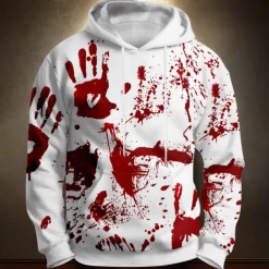 Halloween Men's Blood stains Hoodies Sweatshirt Punk Exaggerated Long Sleeve Crew Neck Club Streetwear White 1 White Drawstring Graphic Fall Winter Designer