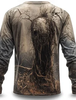 Halloween Men's Cool Skulls T shirt Long Sleeve T shirt 3D Print Crew Neck Shirt Horror Street Casual Daily Khaki Summer Spring Fall Clothing Apparel S M L XL XXL XXXL