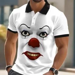 Halloween Men's Funny Clown Polo Short Sleeve Polo Shirts Lapel Ugly Hawaiian Casual Outdoor Street Gift Athleisure 3D Print Buttons Summer Black White Red