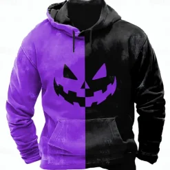 Halloween Men's Graphic Pumpkin 3D Sweatshirt Punk Exaggerated Long Sleeve Crew Neck Club Streetwear Purple Orange Drawstring 3D Fall Winter Designer