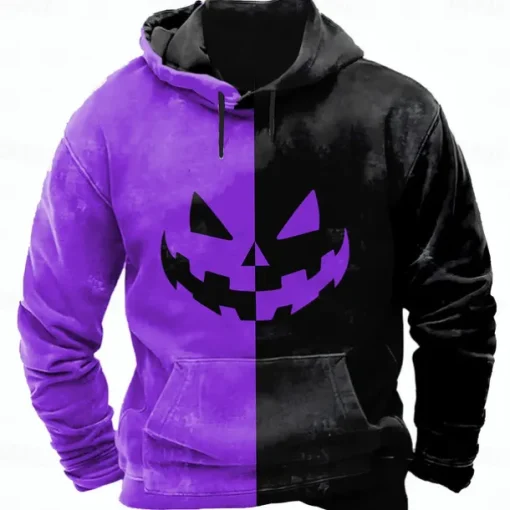 Halloween Men's Graphic Pumpkin 3D Sweatshirt Punk Exaggerated Long Sleeve Crew Neck Club Streetwear Purple Orange Drawstring 3D Fall Winter Designer