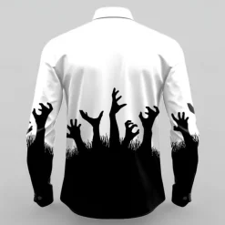 Halloween Men's Halloween Costumes Button Up Shirt Long Sleeve Horror Dark Party Evening Wear Fall Winter Spring & Summer Shirt Collar 3D Print Black