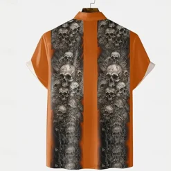 Halloween Men's Halloween Costumes Skulls Shirt Summer Shirt Button Up Shirt Short Sleeve Dark Gothic Style Outdoor Vacation Dailywear Summer Spring Turndown 3D Print Collared Shirts Front One Pocket