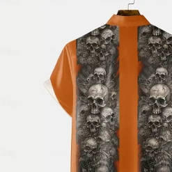 Halloween Men's Halloween Costumes Skulls Shirt Summer Shirt Button Up Shirt Short Sleeve Dark Gothic Style Outdoor Vacation Dailywear Summer Spring Turndown 3D Print Collared Shirts Front One Pocket
