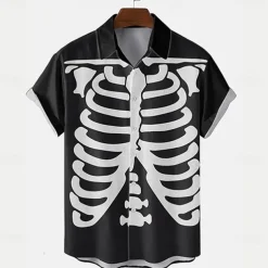 Halloween Men's Halloween Costumes Skulls Shirt Summer Shirt Button Up Shirt Short Sleeve Dark Gothic Style Outdoor Vacation Dailywear Summer Spring Turndown 3D Print Collared Shirts Front One Pocket