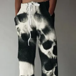 Halloween Men's Halloween Costumes Skulls Trousers Baggy Pants Casual Pants Mid Waist Casual Outdoor Vacation Elastic Drawstring Waist Linen-Like Pants with Pockets Spring Fall 3D Print Black Brown