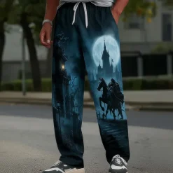 Halloween Men's Halloween Costumes Headless Horseman Trousers Baggy Pants Casual Pants Mid Waist Dark Gothic Style Holiday Elastic Drawstring Waist Linen-Like Pants with Pockets Spring Fall 3D Print