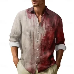 Halloween Men's Letter Printed Blood stains Halloween Costumes Shirt Button Up Shirt Long Sleeve Dark Punk Gothic Style Holiday Streetwear Summer Spring Turndown 3D Print Collared Shirts Red 1 Red