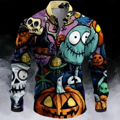 Halloween Men's Pumpkin Grimace Halloween Costumes Button Up Shirt Long Sleeve Casual Dark Party Evening Wear Fall Winter Spring & Summer Shirt Collar Button Up 3D Print Multi Color