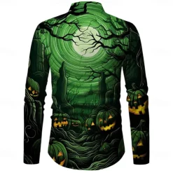 Halloween Men's Pumpkin Grimace Halloween Costumes Shirt Button Up Shirt Long Sleeve Horror Dark Party Evening Wear Fall Winter Spring & Summer Turndown Shirt Collar Button Up 3D Print Black Red Blue