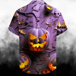Halloween Men's Pumpkin Grimace Halloween Costumes Shirt Button Up Shirt Short Sleeve Casual Dark Party Evening Wear Summer Turndown Collared Shirts Button Up 3D Print Blue Purple