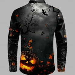 Halloween Men's Pumpkin Grimace Halloween Costumes Shirt Button Up Shirt Long Sleeve Casual Dark Party Evening Wear Fall Winter Spring & Summer Turndown Shirt Collar Button Up 3D Print Black