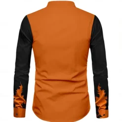 Halloween Men's Pumpkin Grimace Halloween Costumes Button Up Shirt Long Sleeve Casual Party Evening Wear Fall Winter Spring & Summer Turndown Shirt Collar Button Up 3D Print Orange