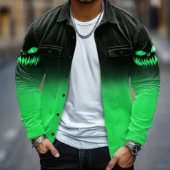 Halloween Men's Pumpkin Halloween Costumes Corduroy Shirt Shirt Jacket Overshirt Long Sleeve Dark Gothic Style Holiday Fall Winter Turndown Button-Down Warm Jacket with Flap Pockets Blue Purple