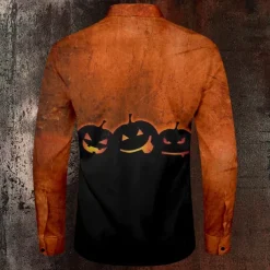Halloween Men's Pumpkin Halloween Costumes Shirt Button Up Shirt Long Sleeve Casual Dark Party Evening Wear Fall Winter Spring & Summer Turndown Shirt Collar Button Up 3D Print Orange