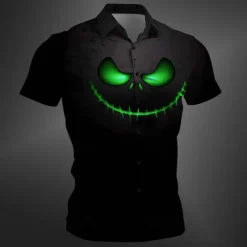 Halloween Men's Pumpkin Halloween Costumes Shirt Button Up Shirt Short Sleeve Casual Dark Vacation Party Evening Wear Daily Summer Winter Spring & Fall Turndown Button Up 3D Print Purple Orange Green