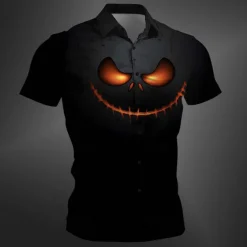 Halloween Men's Pumpkin Halloween Costumes Shirt Button Up Shirt Short Sleeve Casual Dark Vacation Party Evening Wear Daily Summer Winter Spring & Fall Turndown Button Up 3D Print Purple Orange Green